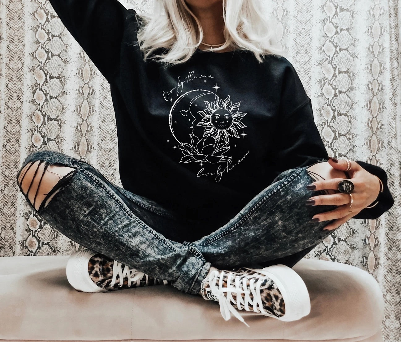 Live by the sun, love by the moon graphic top