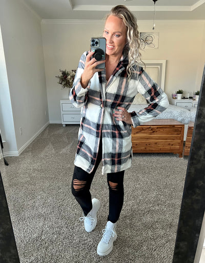 Softest Fleece Plaid Longline Jacket with Pockets