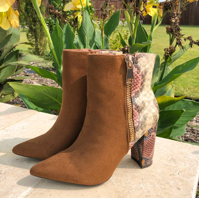 Brown Suede Snakeskin boots